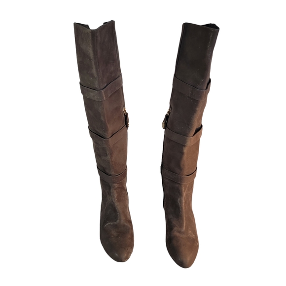 Isola Adora Carbon Brown Metallic Leather Knee High Cuffed Fashion Boot Size 7.5 - Picture 2 of 14